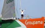 Franck Cammas a remporté la neuvième Route du Rhum - La Banque Postale. Le temps de course de Groupama 3 est de 9 jours 3 heures 14 minutes 47 secondes, sa vitesse moyenne sur l'eau est de 20,39 nœuds