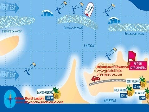 Carte du spot de kite surf à St François Guadeloupe