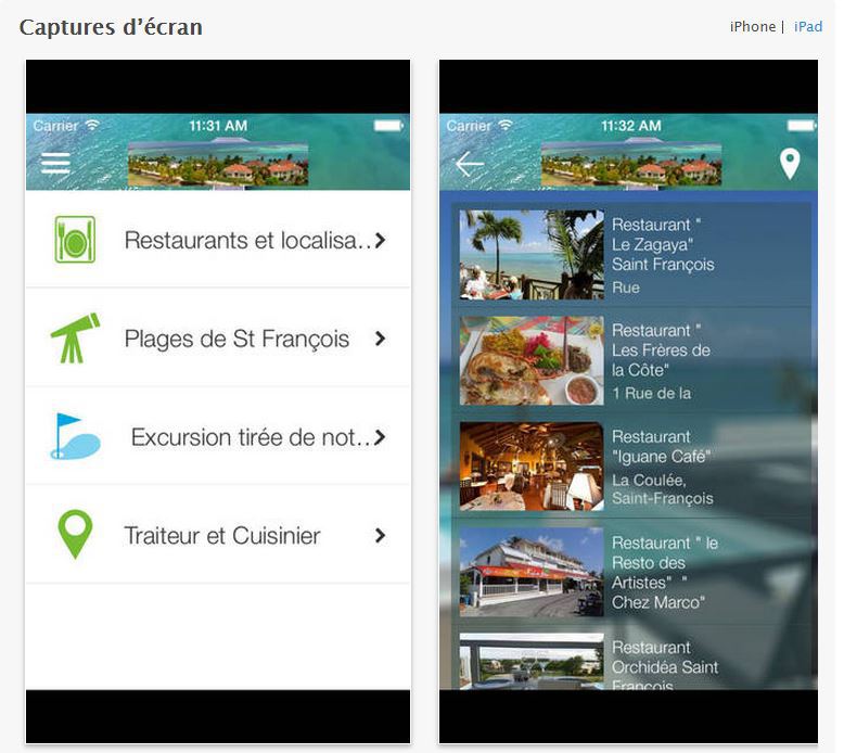 application Iphone et Ipad voyage Guadeloupe
