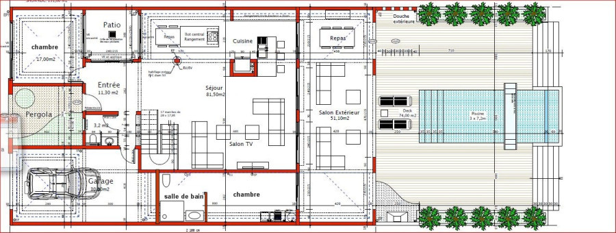 Plan rez de chaussée de la Villa de luxe Paradise de Guadeloupe