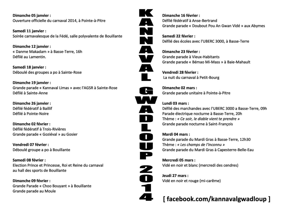 programme carnaval 2014