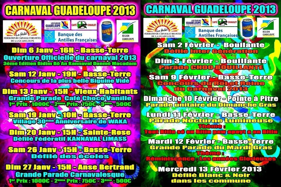 Le programme en dépliant du carnaval 2013 en Guadeloupe