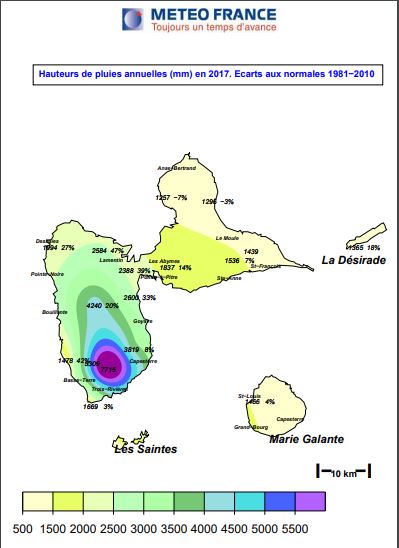 Carte pluviométrie en Guadeloupe