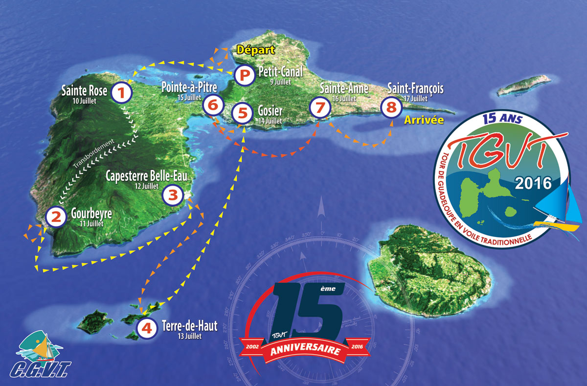 Parcours du Tour de Guadeloupe en voile traditionnelle